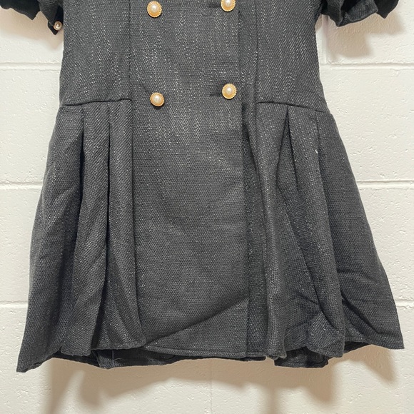 FRENCH PUFF SLEEVE DOUBLE BREASTED PLEATED HEM DRESS - Picture 13 of 16